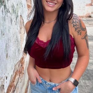 Story On Burgundy Velvet & Lace Corset Bralette Cami Top Women's L NWOT